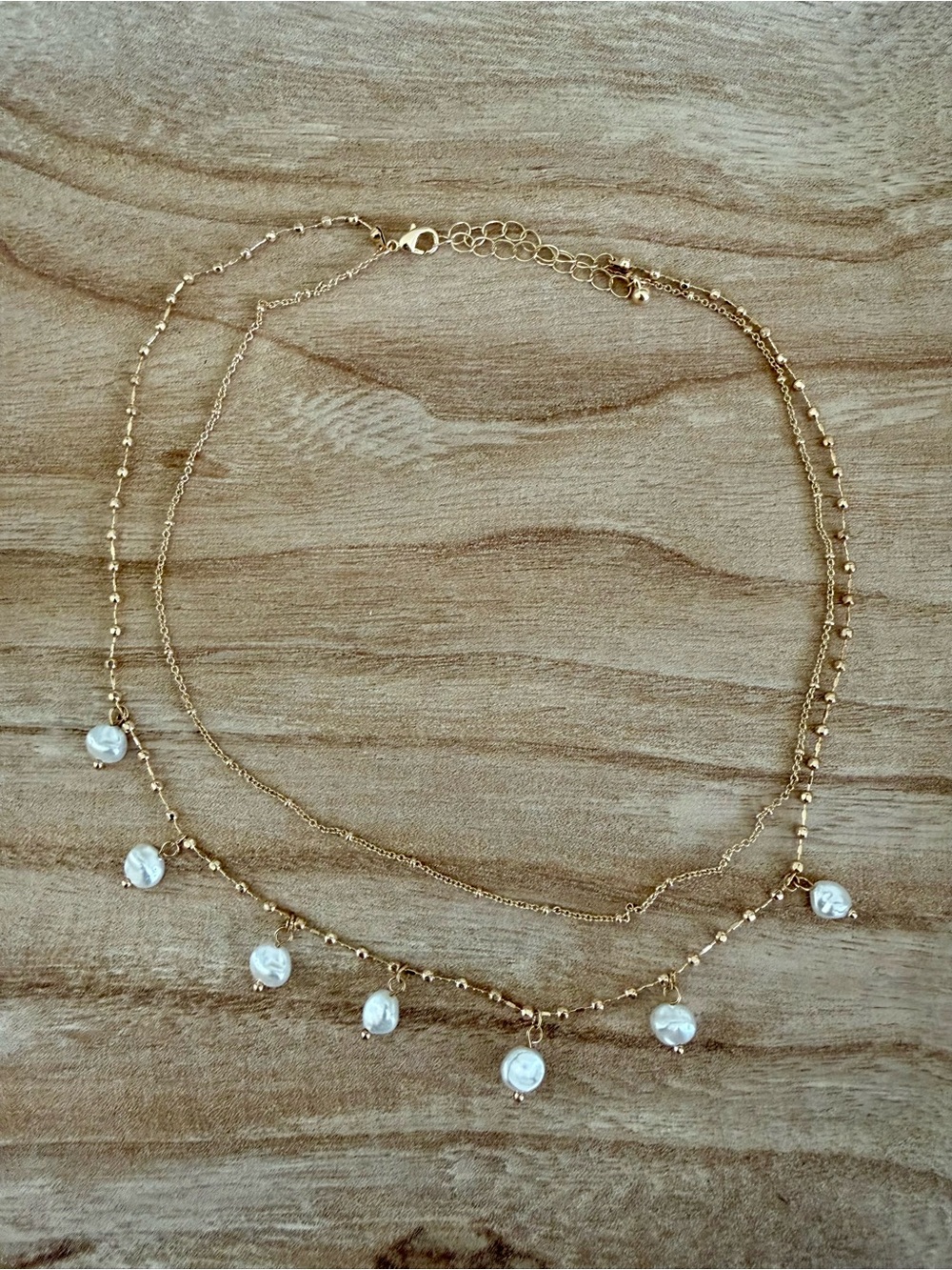 Champagne Gold Layered Pearl Drop Necklace - Women Jewelry